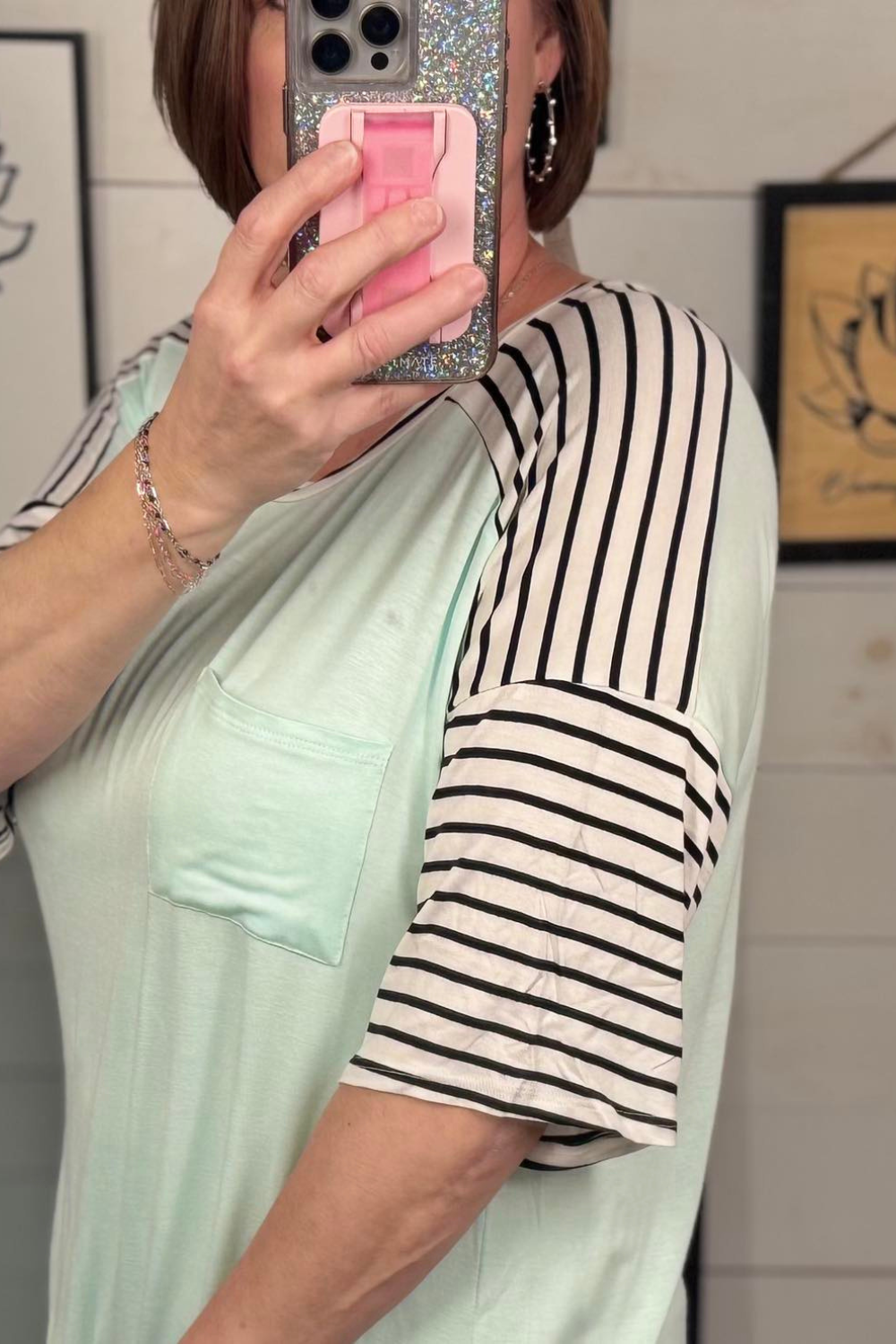 Eden Knit Top with Striped Sleeve