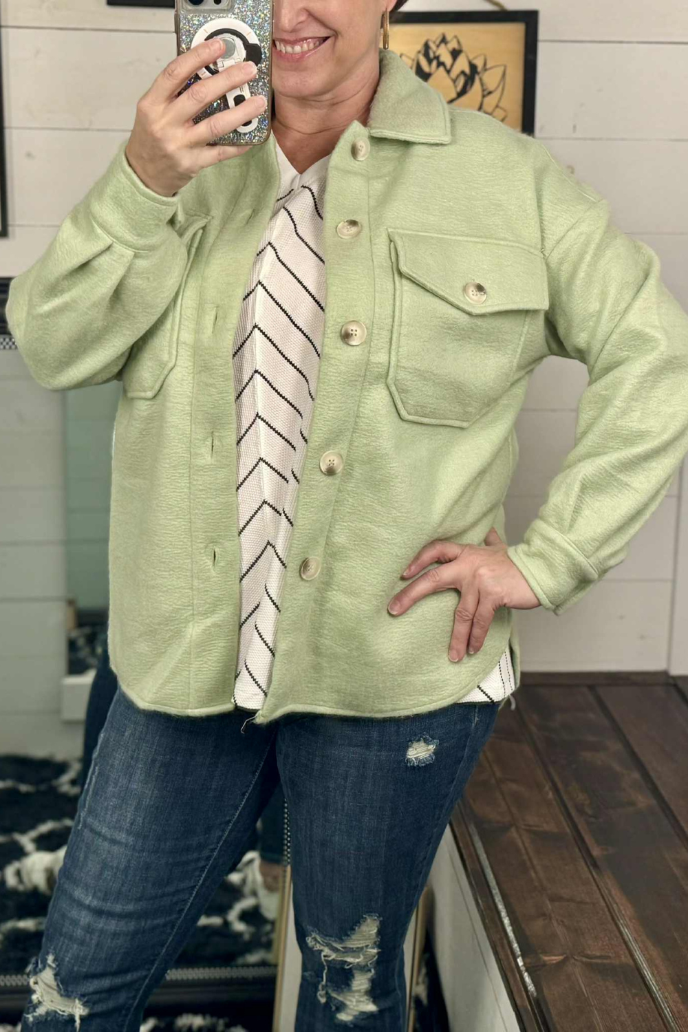 Lynn Cozy Shacket - Sage
