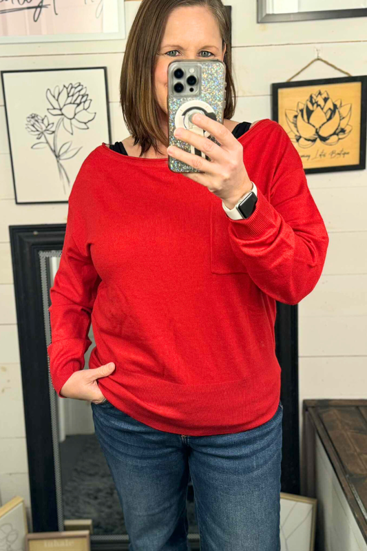Lucille Boat Neck Sweater - Red
