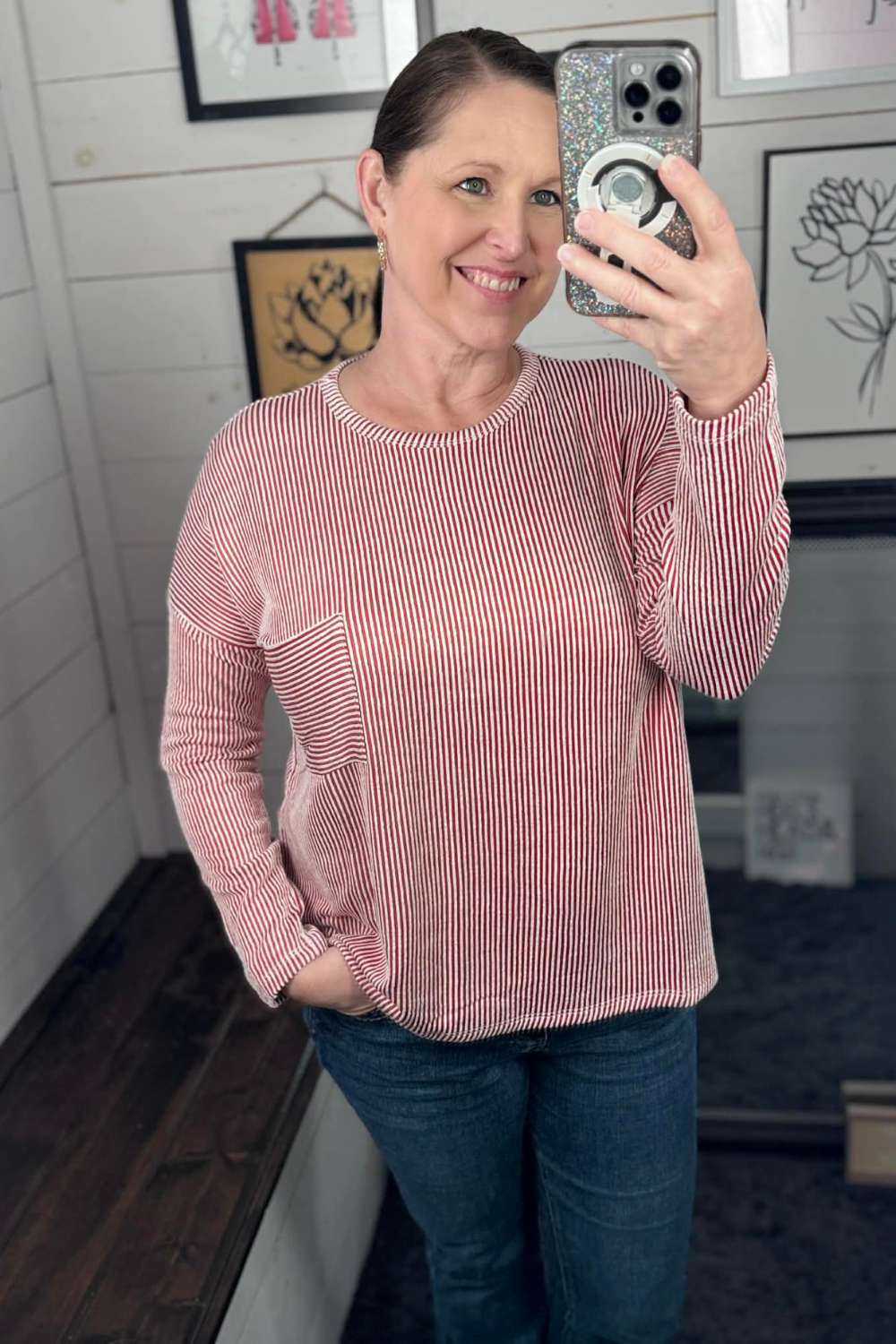 Mia Ribbed Oversized Top - Dark Red