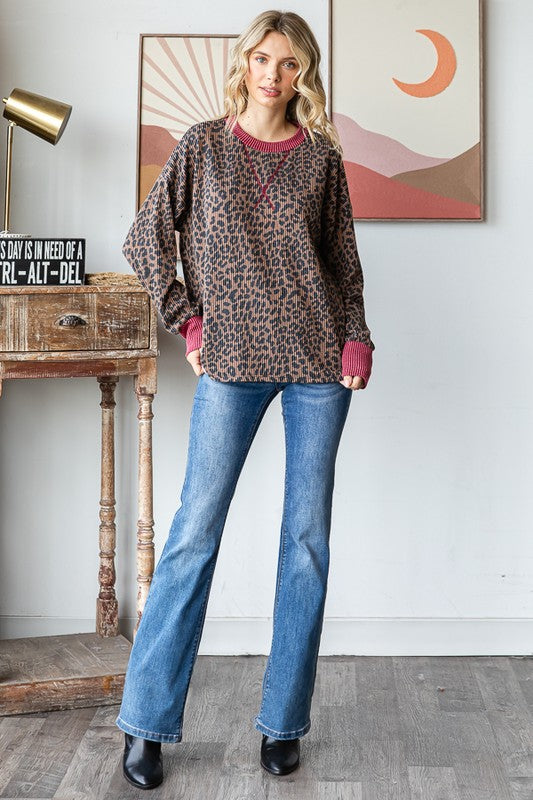 Amber Ribbed Leopard Henley