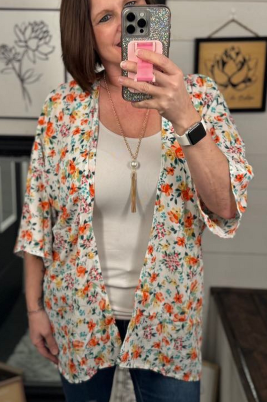 Jade Floral Kimono - Ivory