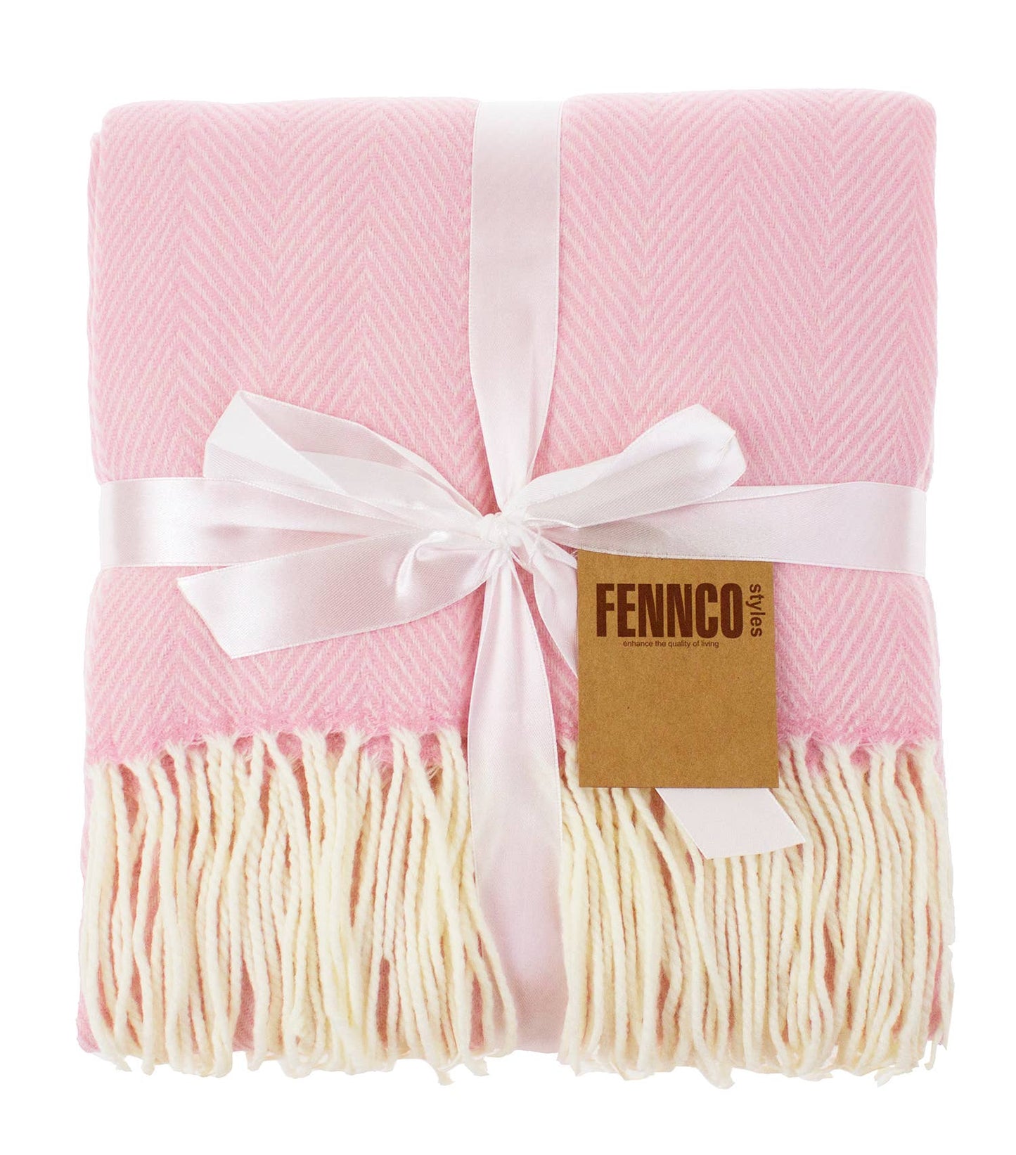 Pink Herringbone Fringed 50x60 Inch Throw Blanket