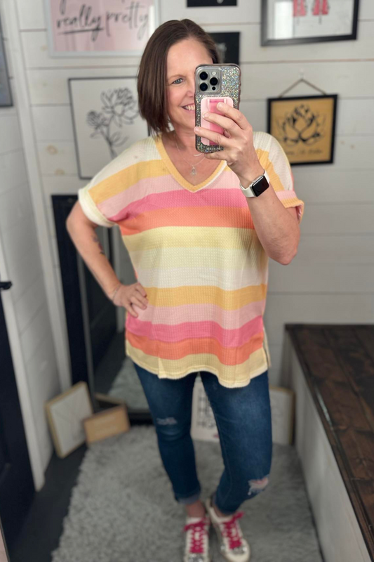Bridget Multi Stripe Waffle Knit Top
