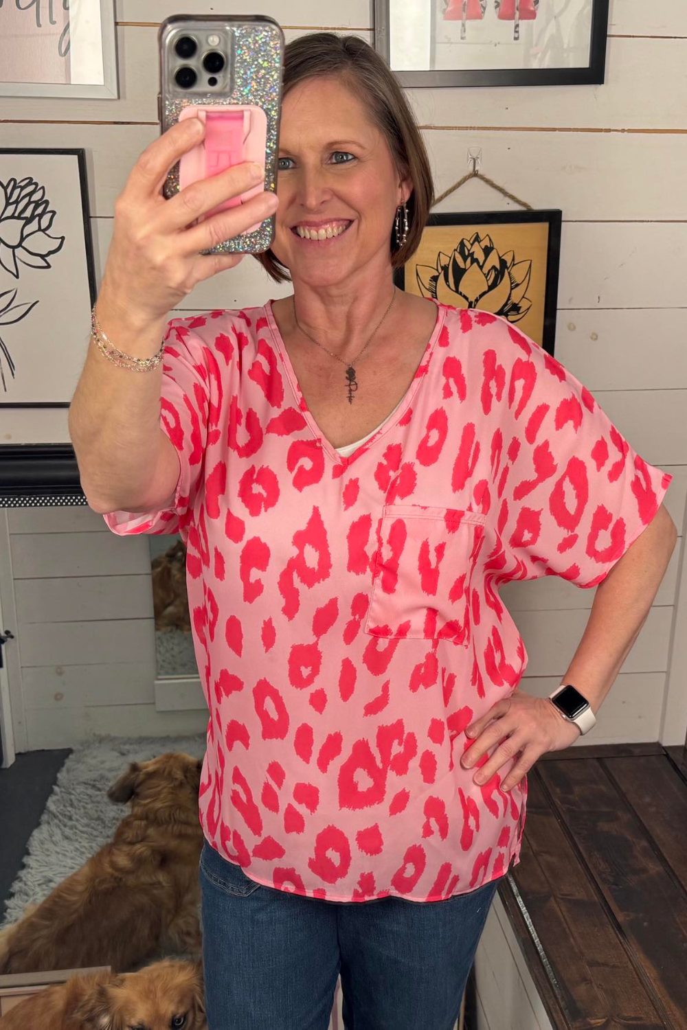 Saylor Leopard Print Dobby Top