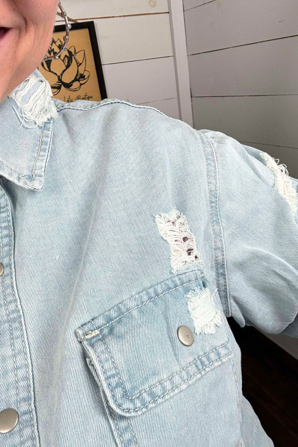 Delaney Distressed Denim Shacket - Blue Denim
