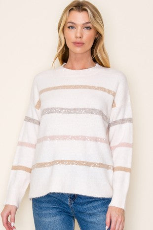 Striped Sweater with Neutral Sequin Detals