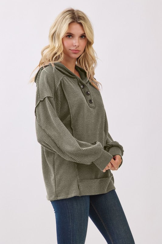 Devin Ribbed Hooded Top