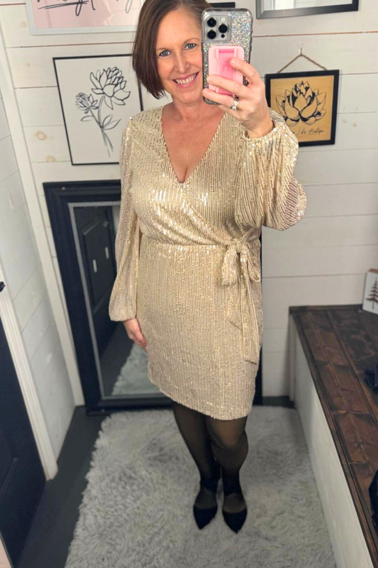 Sequin Tie Waist Midi Dress