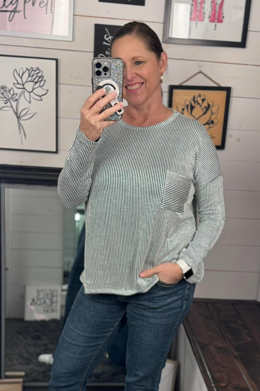 Mia Ribbed Oversized Top - Dark Green