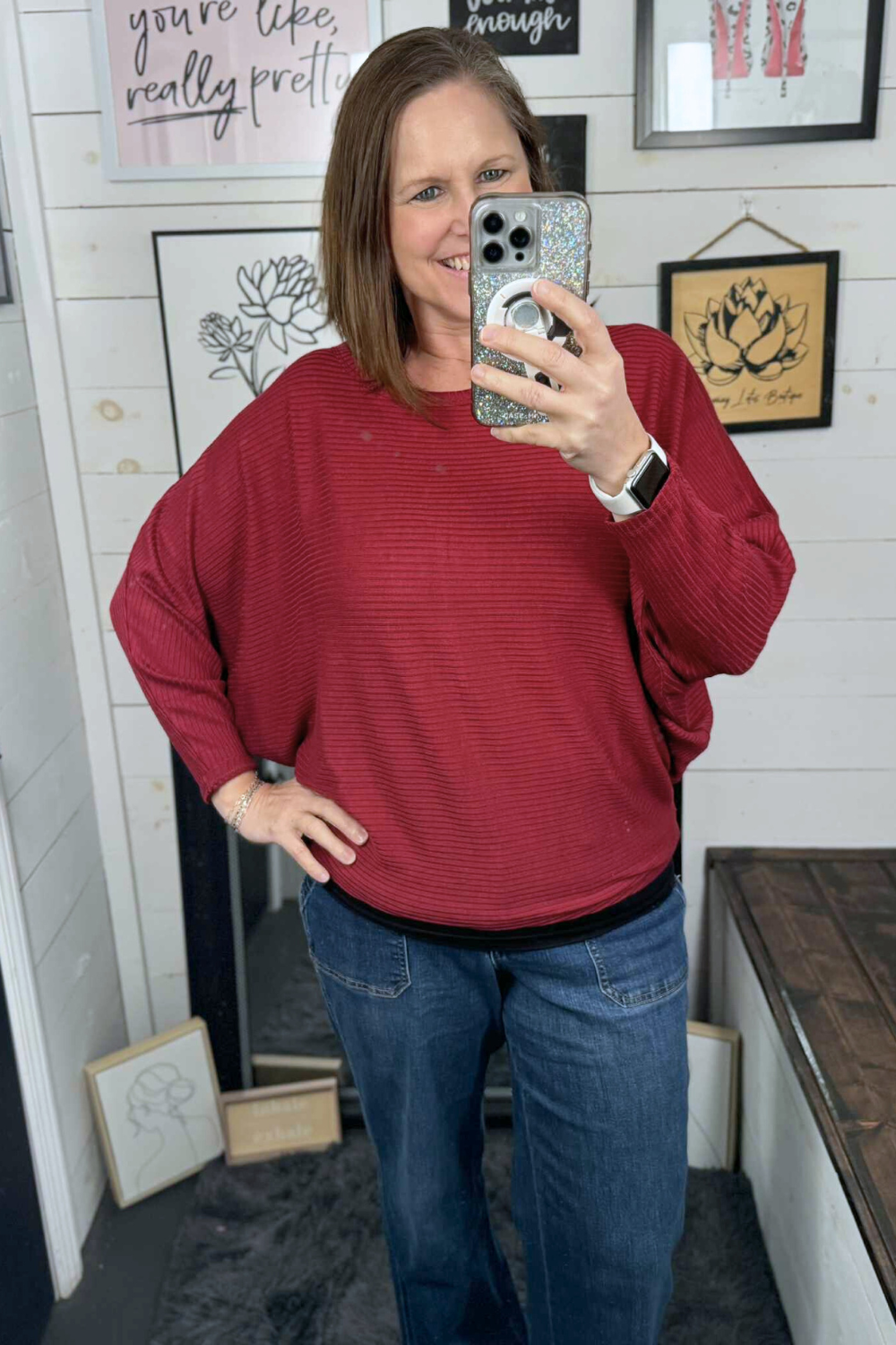 Suzanne Dolman Sleeve Ribbed Sweater - Cabernet