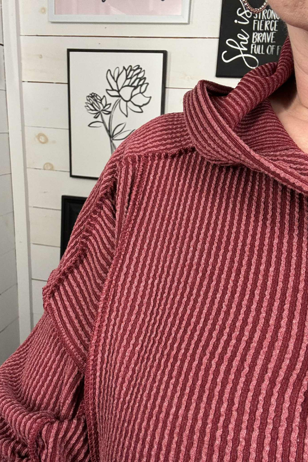Devin Ribbed Hooded Top - Burgundy