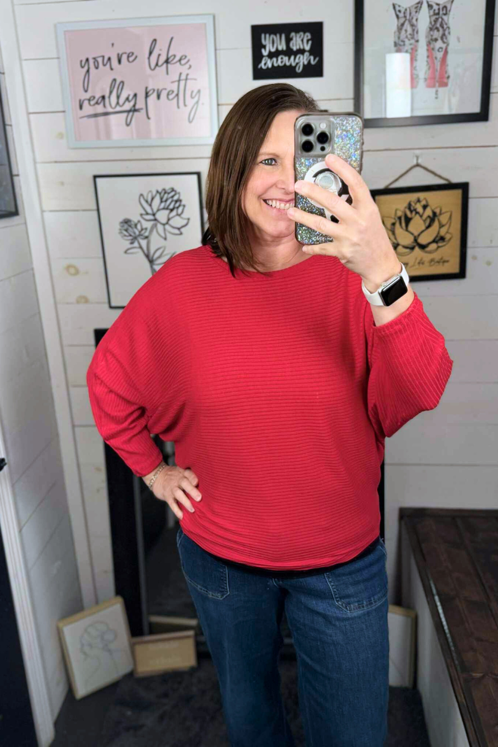 Suzanne Dolman Sleeve Ribbed Sweater - Ruby