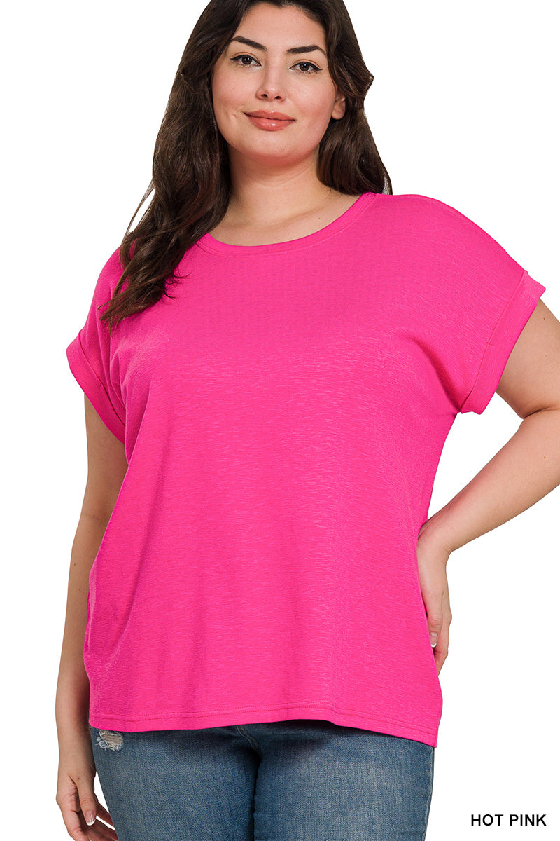 Josie Slub Knit Tee - Hot Pink