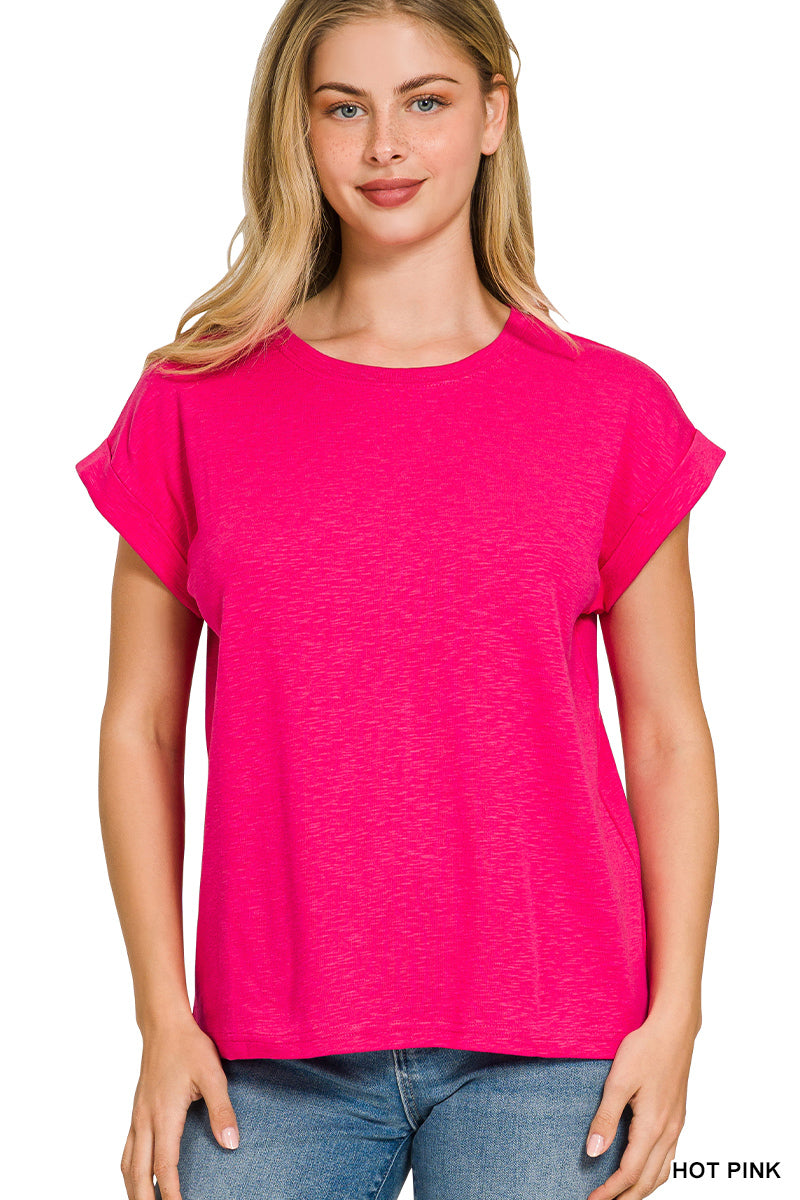 Josie Slub Knit Tee - Hot Pink