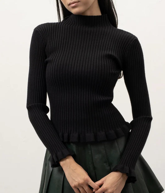Lettuce Hem Mock Neck Sweater