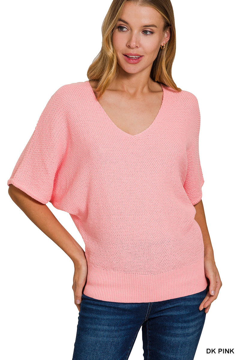 Leslee Knit Dolman Sweater - Dark Pink