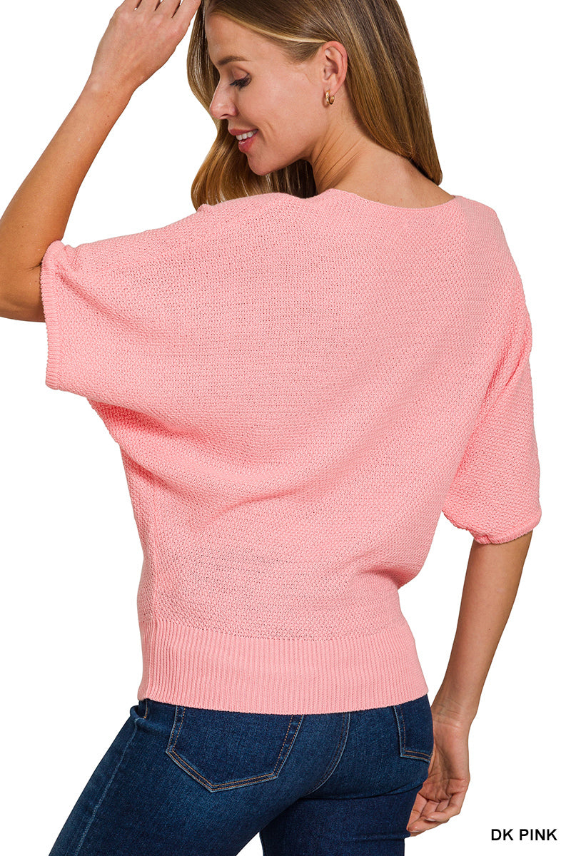 Leslee Knit Dolman Sweater - Dark Pink
