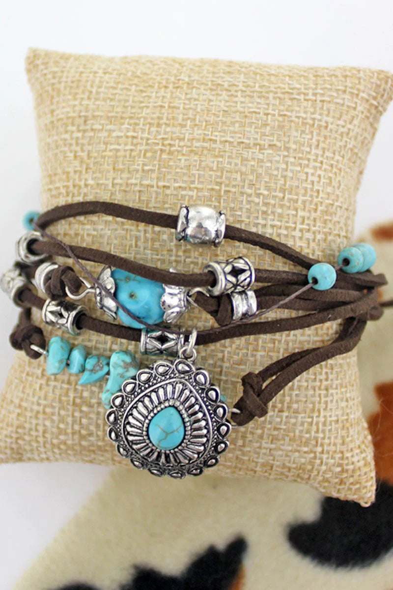 Teardrop Turquoise Beaded Multi-Cord Bracelet
