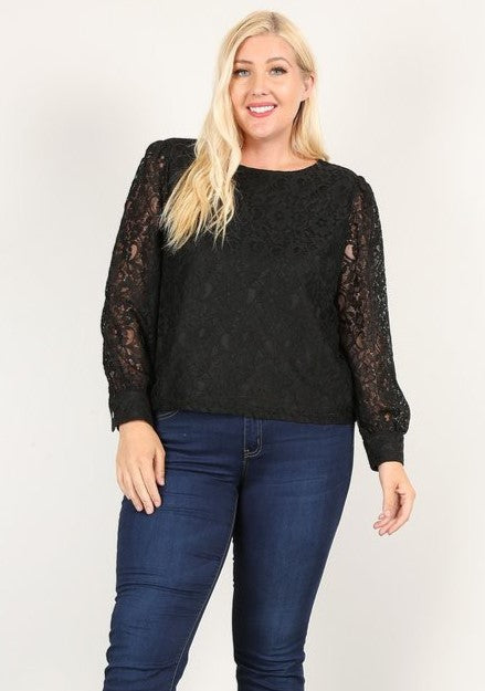Plus Long Sleeve Lace Top