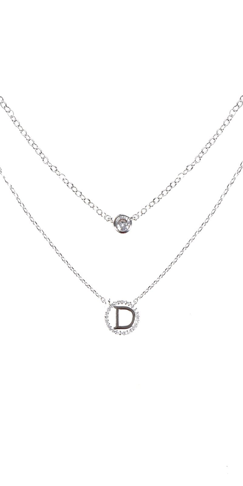 Tiny Double Layered Initial Necklace with CZ