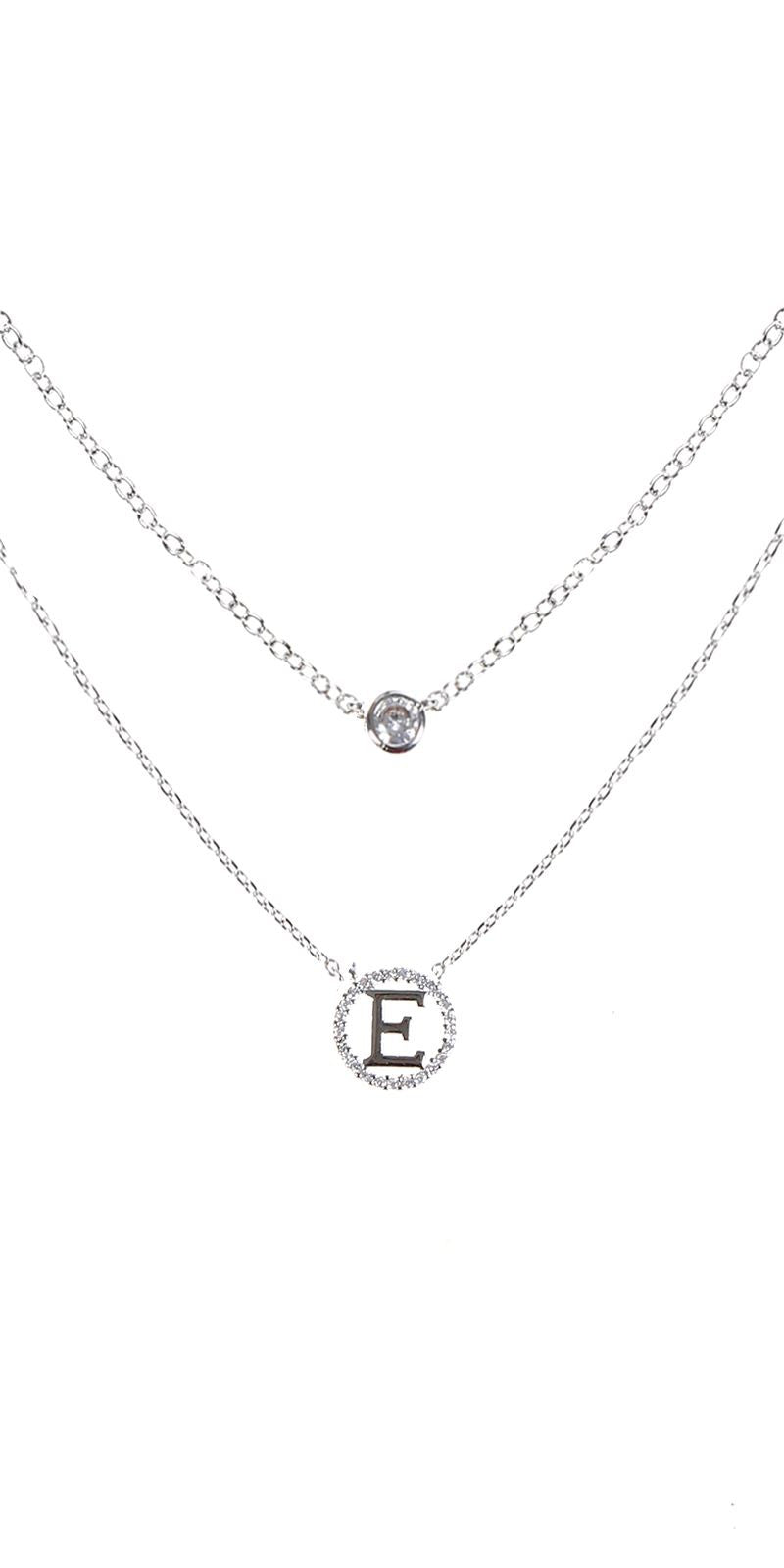 Tiny Double Layered Initial Necklace with CZ