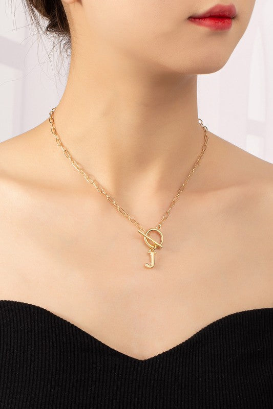 Toggle Closure Initial Pendant Necklace