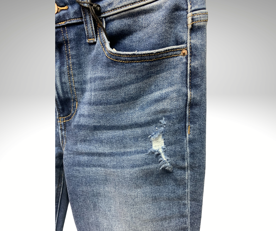 Mid Rise Raw Edge Cuffed Jeans