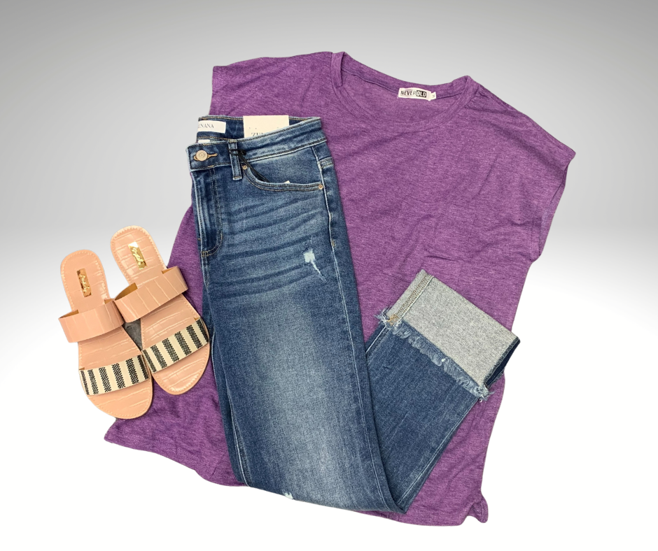 Mid Rise Raw Edge Cuffed Jeans