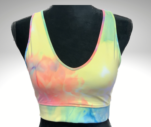 Plus Athletic Tie Dye Racerback Sports Bra/Cropped Tank Top - Neon