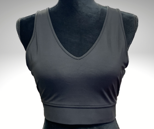 Athletic Racerback Sports Bra/Cropped Tank Top - Black