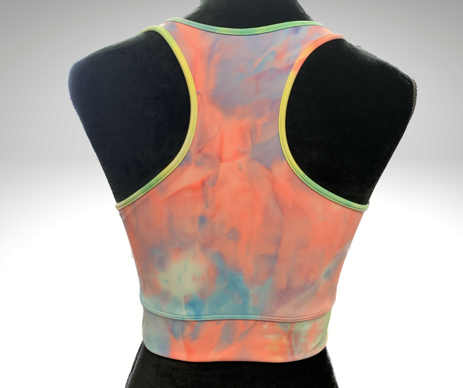 Plus Athletic Tie Dye Racerback Sports Bra/Cropped Tank Top - Neon