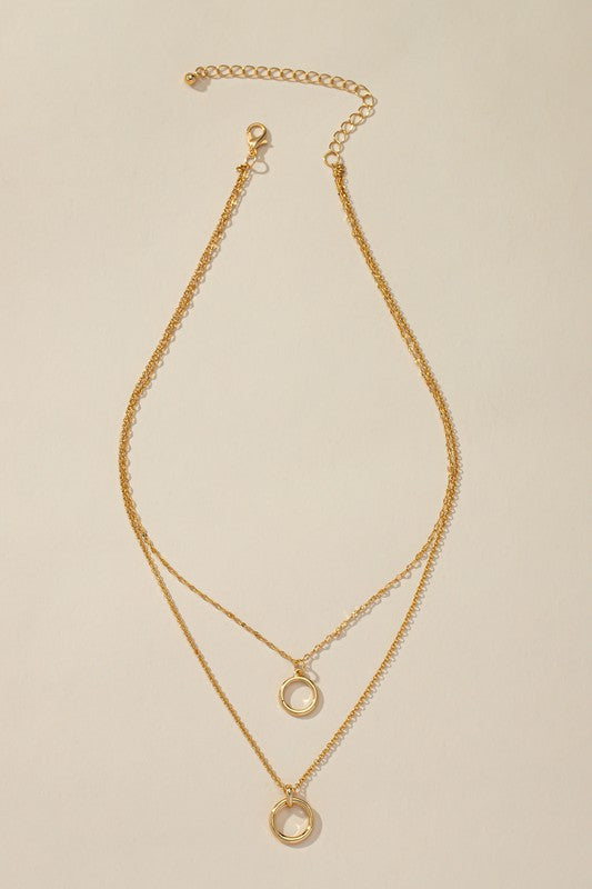 Double Layer Mixed Chain and Circle Pendant Necklace